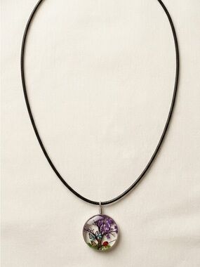 Handmade Purple Tree Pendant Necklace on Black Cord